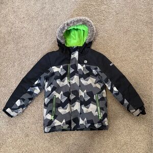 Kids Geometric Black and Gray Puffer Jacket